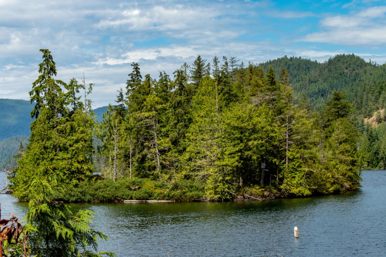 Panoramic view of Ruby Lake on the Sunshine Coast, BC