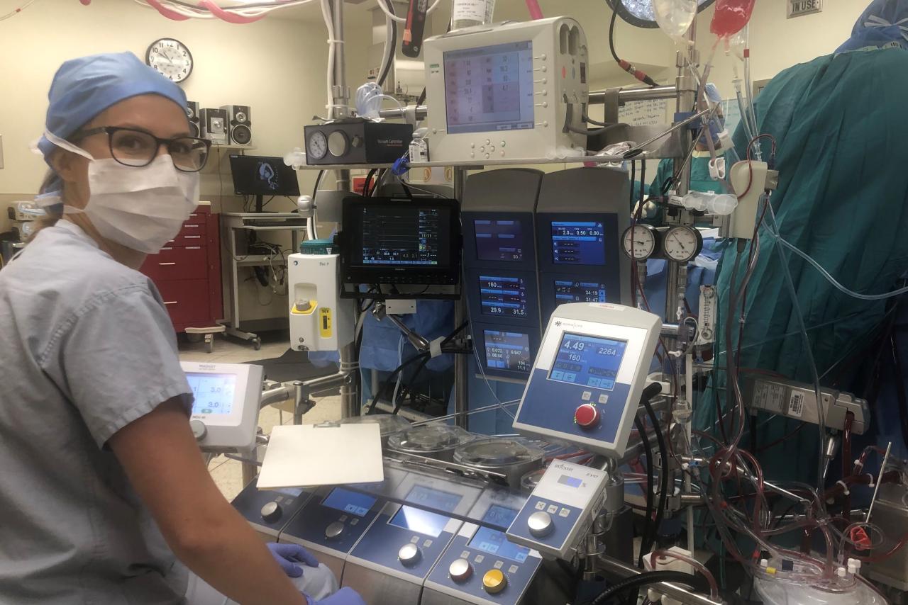 Nicole Samouilhan, Cardiovascular Perfusionist in the operating room.