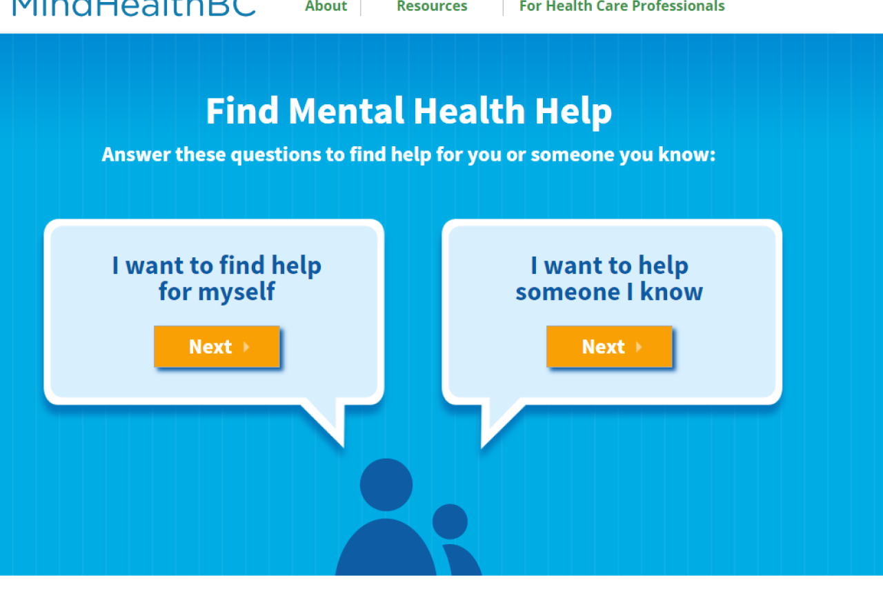 Screenshot of MindHealthBC website