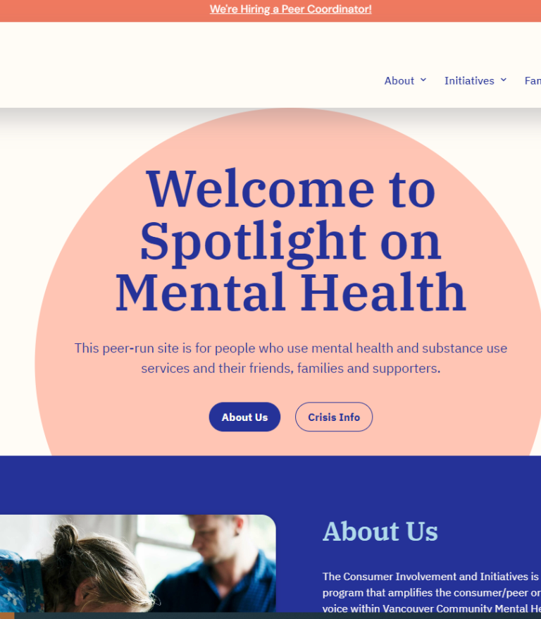 Screenshot of Spotlight on Mental Health Website