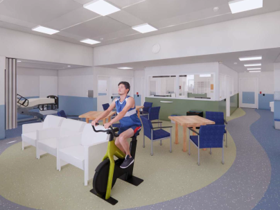 walking loop and multipurpose space in the new interim Psychiatric Assessment Unit at Richmond Hospital